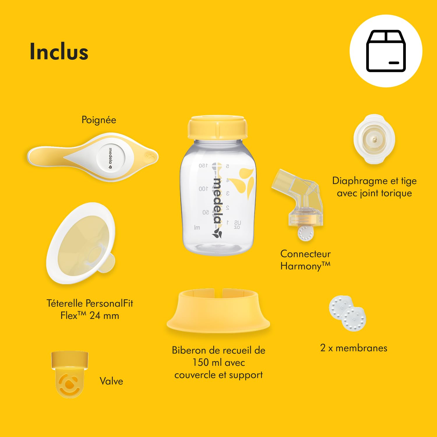 Medela tire-lait manuel Harmony, design Suisse compact avec protections PersonaFit Flex et technologie 2-Phase Expression Medela