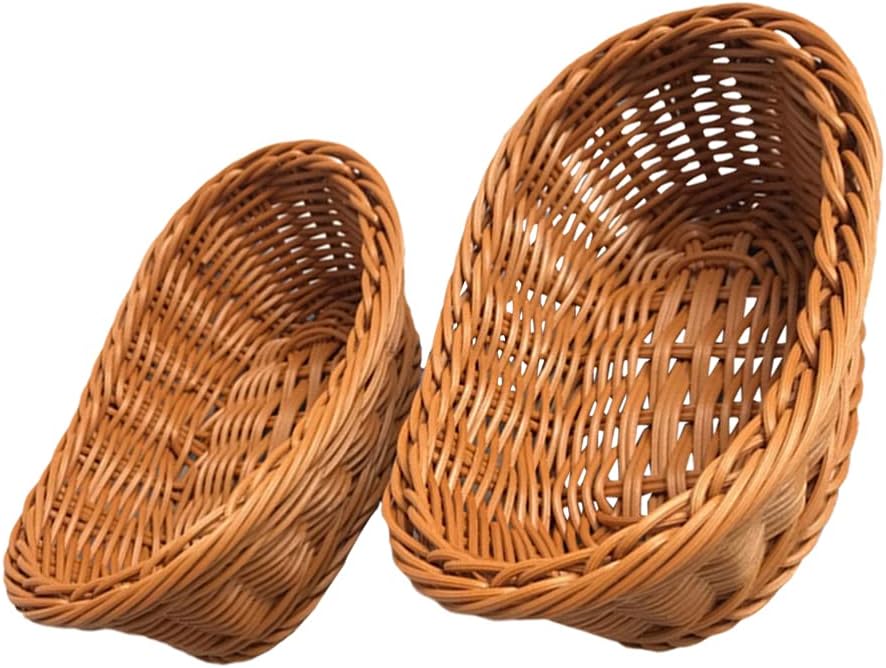 DOITOOL 2pcs Imitation Rattan Woven Bread Baskets Poly Wicker Fruit