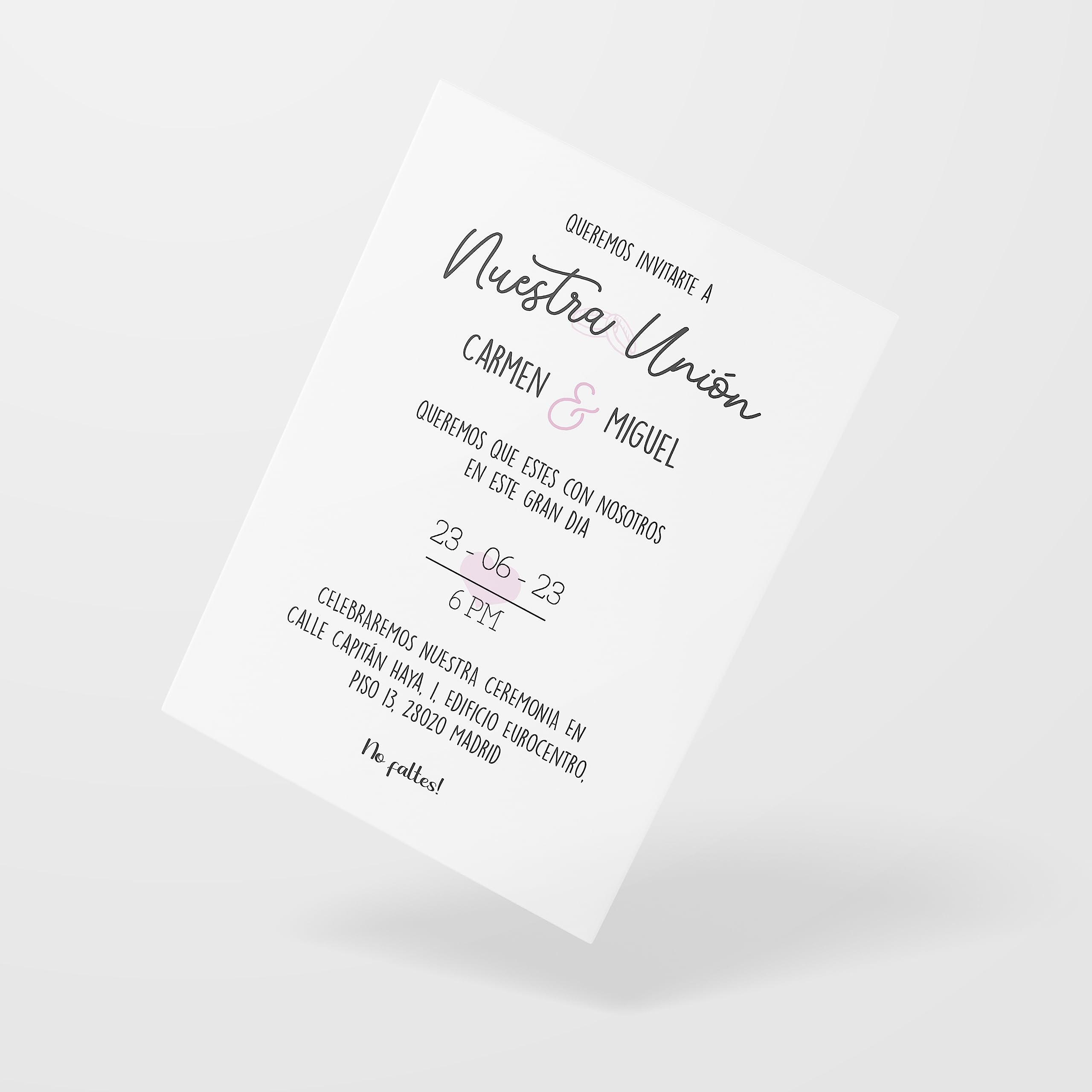 Invitaciones de Boda Personalizadas | Tarjetones A5 Blancos Personalizable con Nombres, Fecha y Textos | 25, 50 y 100 unidades Ceremonia Compromiso 2 Modelos para Recuerdos Boda (Modelo 1)