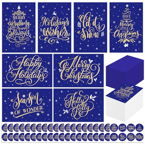 240 Sets Christmas Cards Bulk with Envelopes and Stickers Blue