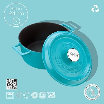 Lava Metal Spring Series - Cast Iron Cookware, Round, 24cm, Matte Enamel, Glossy Black Base, Red