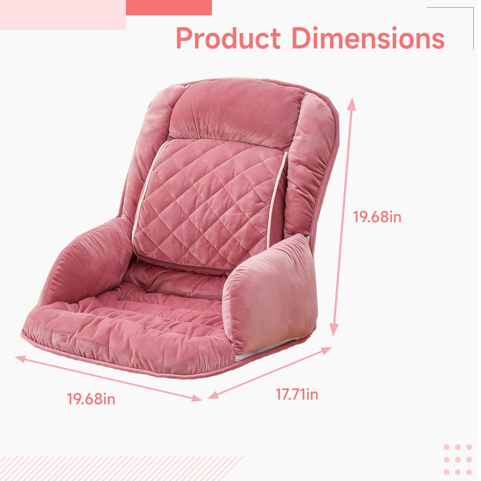 Cuscino per sedia da ufficio rosa con supporto lombare, 5 V, riscaldato, in morbido velluto, per sedia da scrivania con schienale, supporto ergonomico per la schiena, 17.7 x 19.7 x 19.7 in