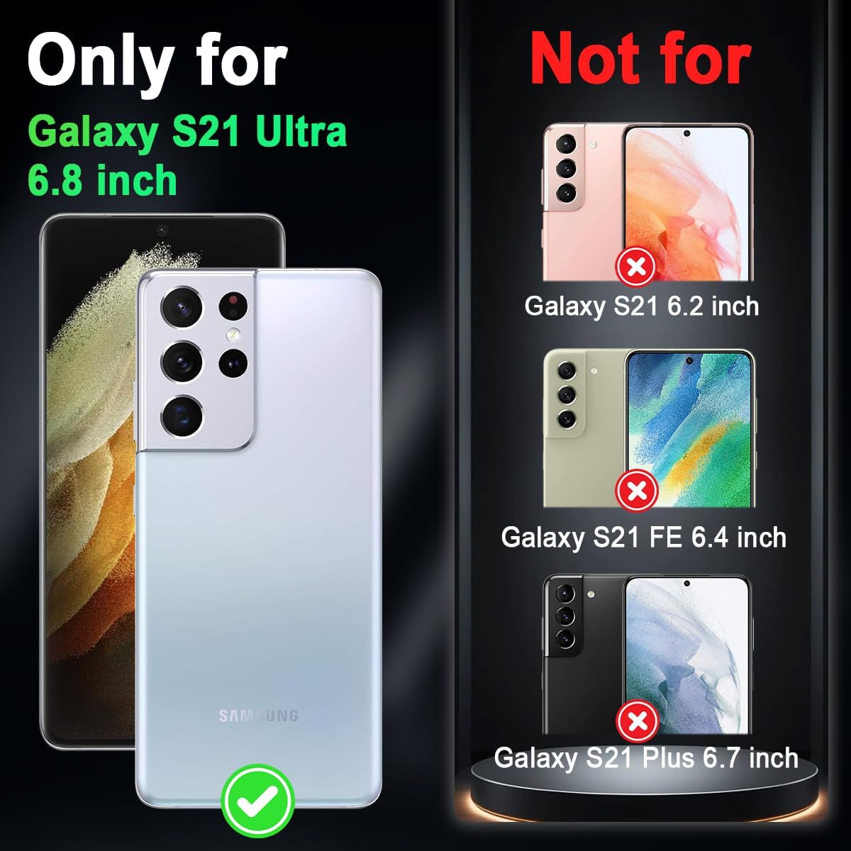 Miqala for Galaxy S21 Ultra 5G Case,Glow in The Dark Three Layer Heavy Duty Shockproof Full Body Protection Hard Plastic Bumper+Soft Silicone Case for Samsung Galaxy S21 Ultra 6.8 inch,Dark - Image 2