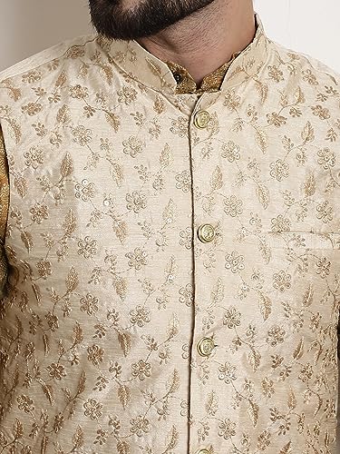 Image of SOJANYA (Since 1958 Men's Silk Blend Kurta Pyjama & Embroiderd Nehrujacket Combo