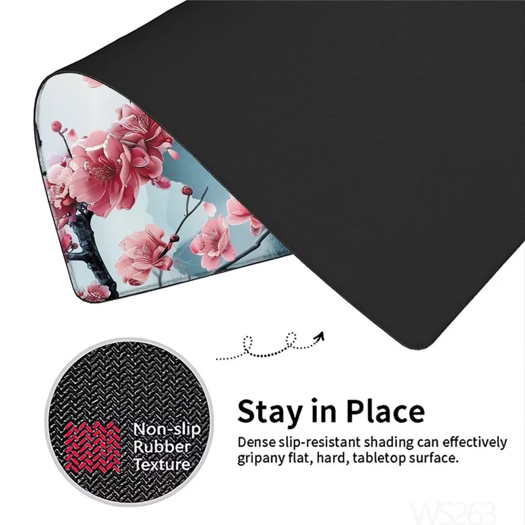 Alfombrilla Ratón XXL 1500x800x3mm, Alfombrilla Ratón rosa Alfombrilla Escritorio, pechuga de ciruela Alfombrilla Raton, con Superficie Base de Goma Antideslizante, Alfombrilla Ratón Gaming WS-263