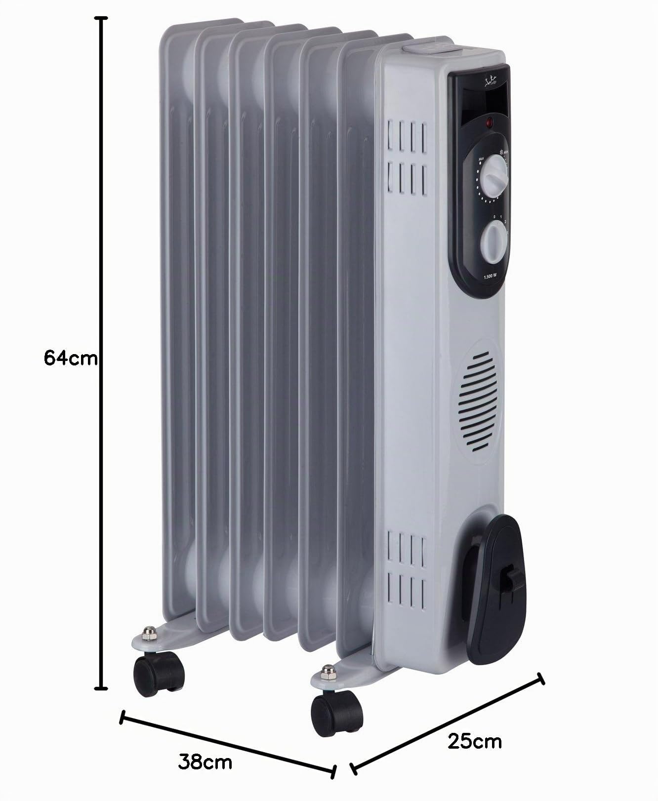 JATA R107 - Radiador de Aceite con 7 Módulos, 1500 W, 3 Potencias de Calor, Termostato Regulable, Ruedas Giratorias