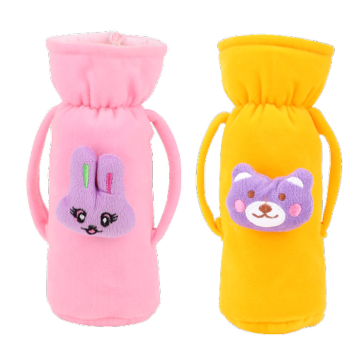 BabyBottle Cover for Feeders Soft Plush Stretchable BabyFeeding Bottle Cover (120-250 ml) Set of 2 BabyMilk Feeding Bottle Cover Handle On Both Side for Easy to Hold Light Pink & Yellow-image-19