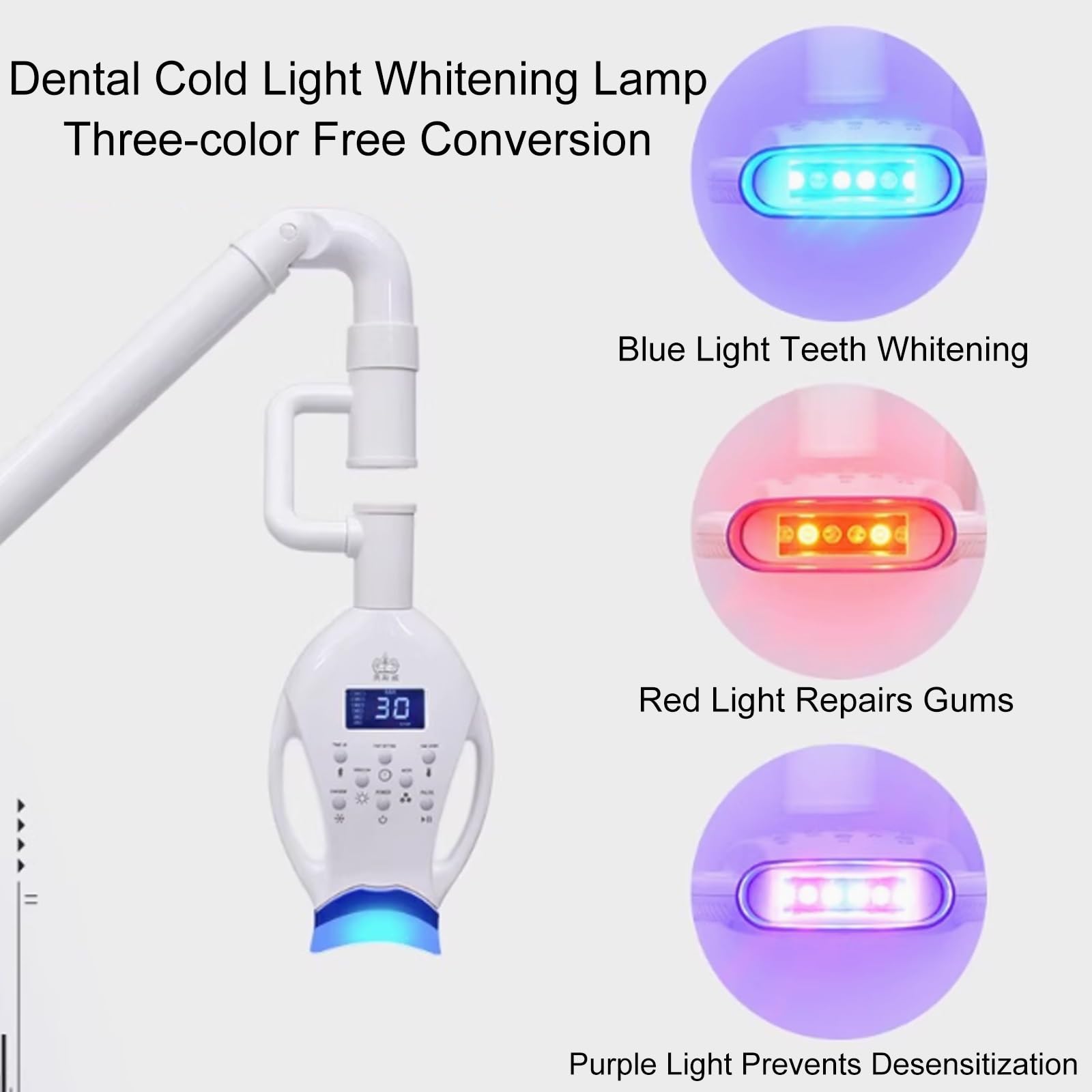 Lampe d'Examen LED sur Pied 40 W, Lampe Chirurgicale Professionnelle pour Blanchiment Des Dents, 3 Couleurs Bleu/Rouge/Violet(White)