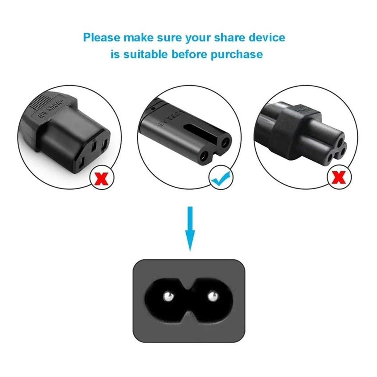 Cable de extensión UE de 0,3-10m, Cable de alimentación C7, Figura 8, Cable de CA con Enchufe Europeo, Compatible con Samsung, Fuente de alimentación for Monitor de TV(5m)