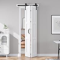 FREDBECK 30x84 White Bifold Barn Door (Double 15x84) Sliding Bi-Fold Closet Door with 34" Hardware Kit & Handle