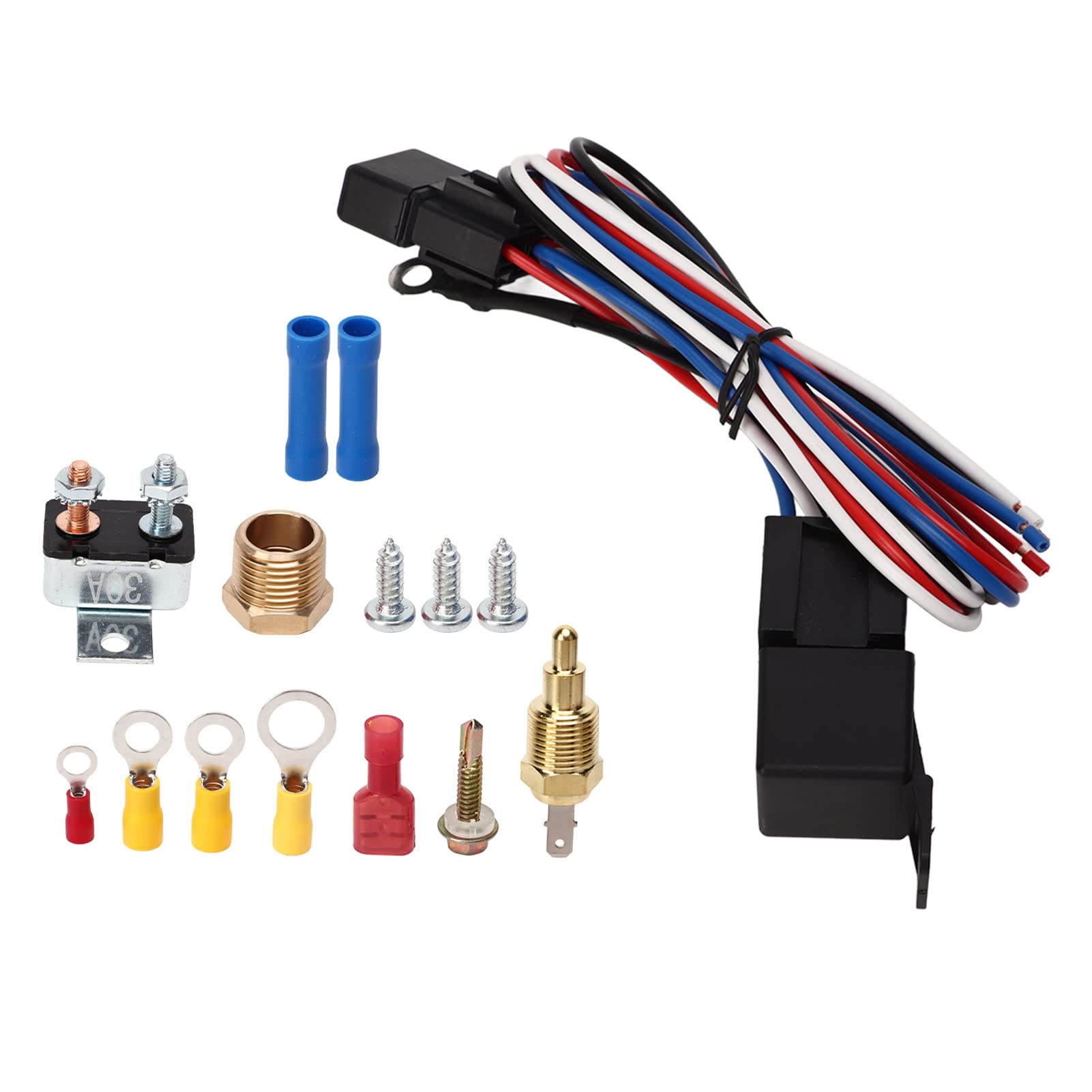 12V Kit Cavi Relè Termostato Ventola Radiatore Elettrico, Kit Relè Ventola Raffreddamento con Termostato Regolabile