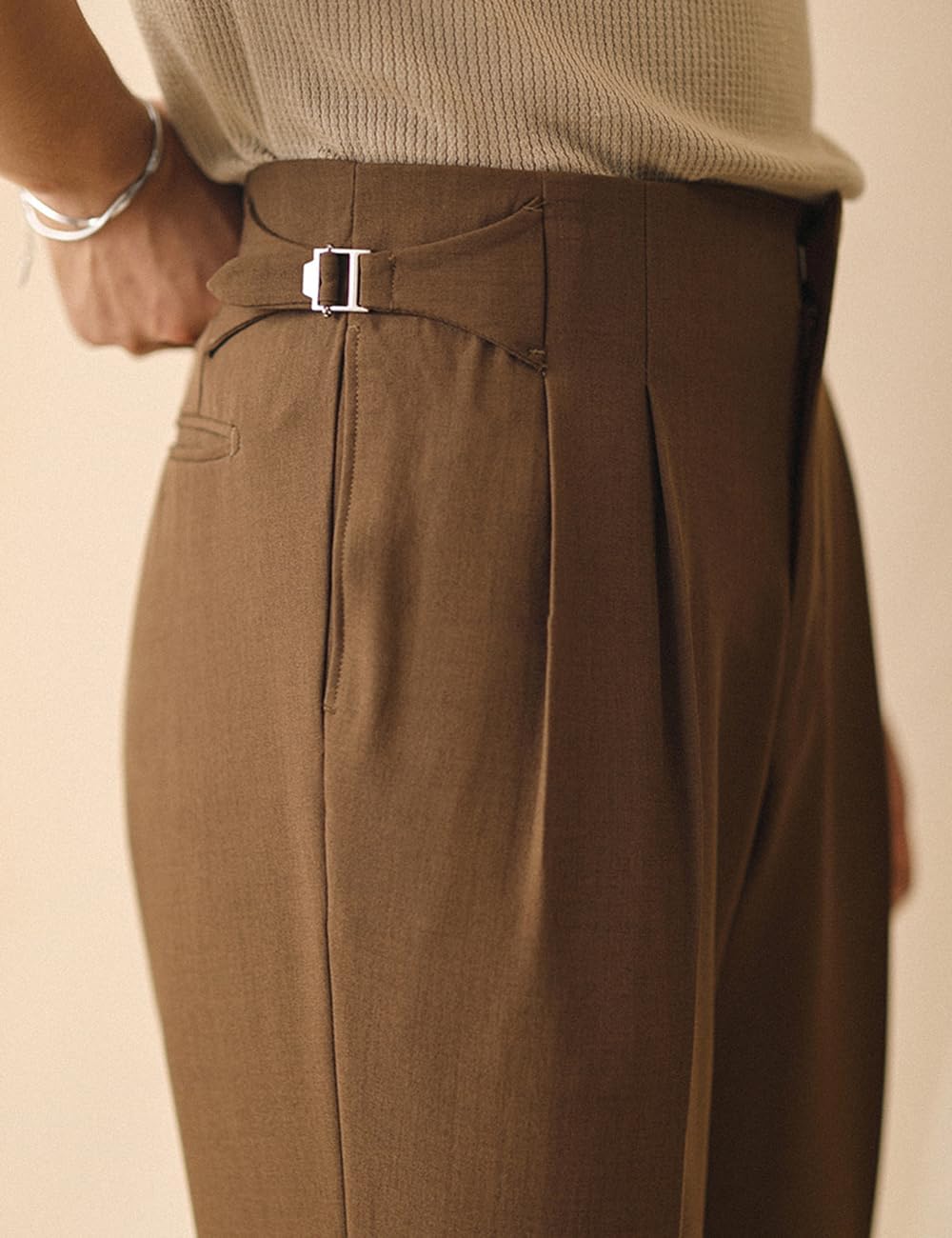 Men‘s Dress Pants Classic Gurkha Pants Slim Fit Casual Pleated Lightweight Trousers
