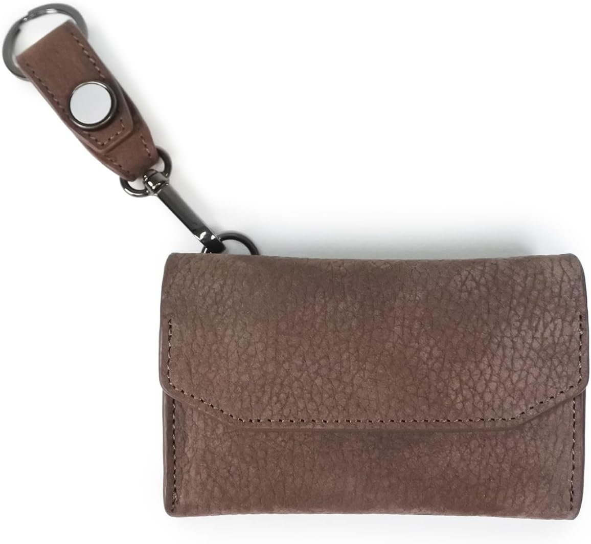 FOLK CARD Case, Genuine Leather, Nubuck Card Case, Business Card Holder, Compact, Large Capacity, Hook, Reflector Included, Men's, Women's, Braun, One Size