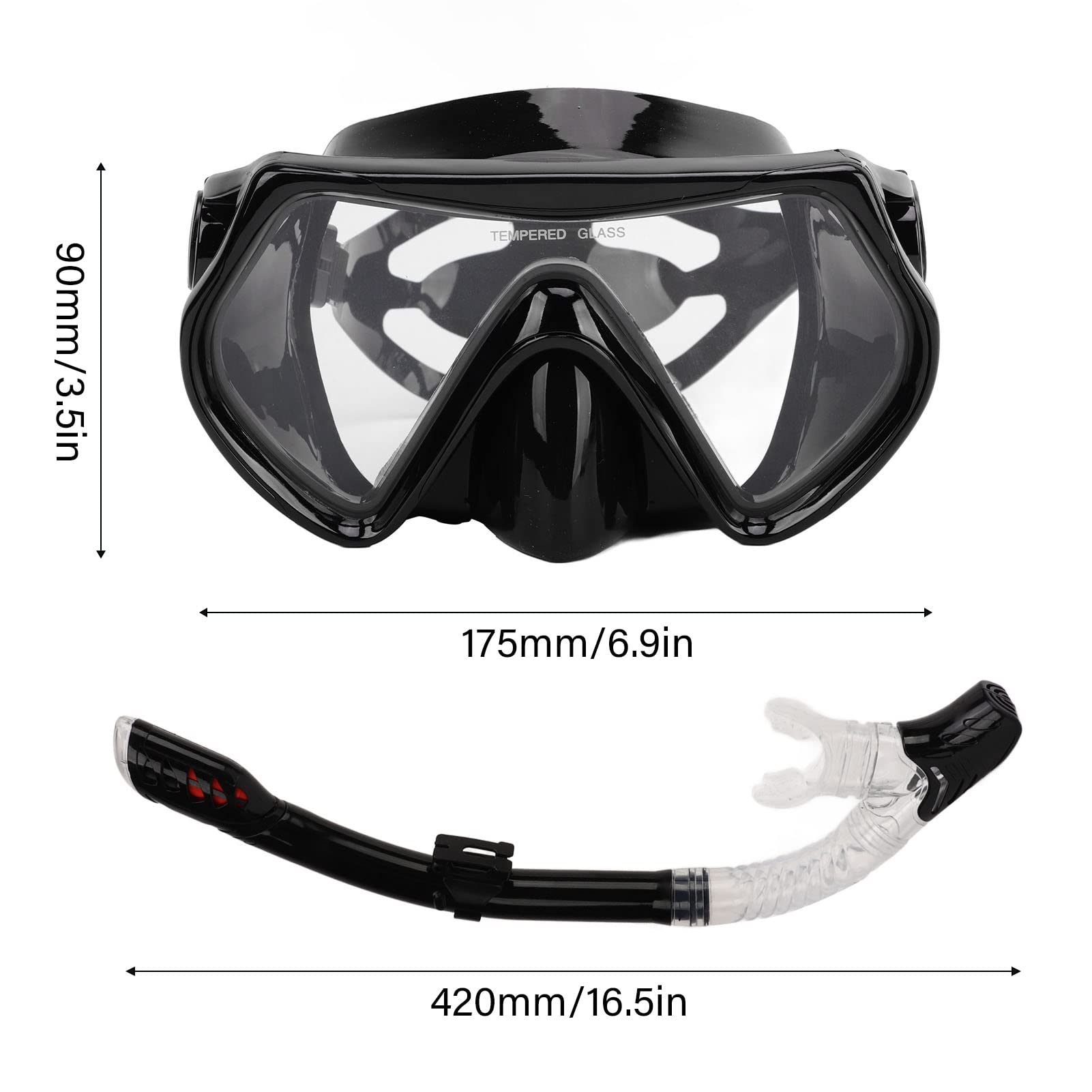 Snorkel Set, 1 Set Snorkel Goggle Breathing Tube Kit Adults Snorkeling Gear High Definition Tempered Glasses Snorkeling Mask Tube Kit for Swimming Training (Black)