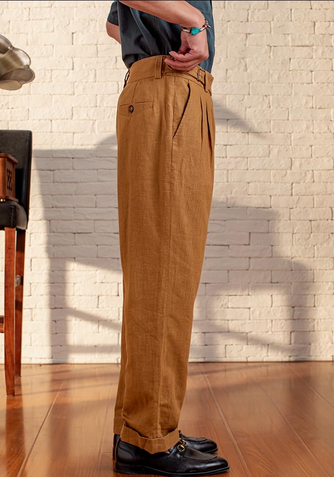 Men's Casual Linen Cotton Pants Vintage Lightweight Vacation Beach Pants Loose Fit Trousers3