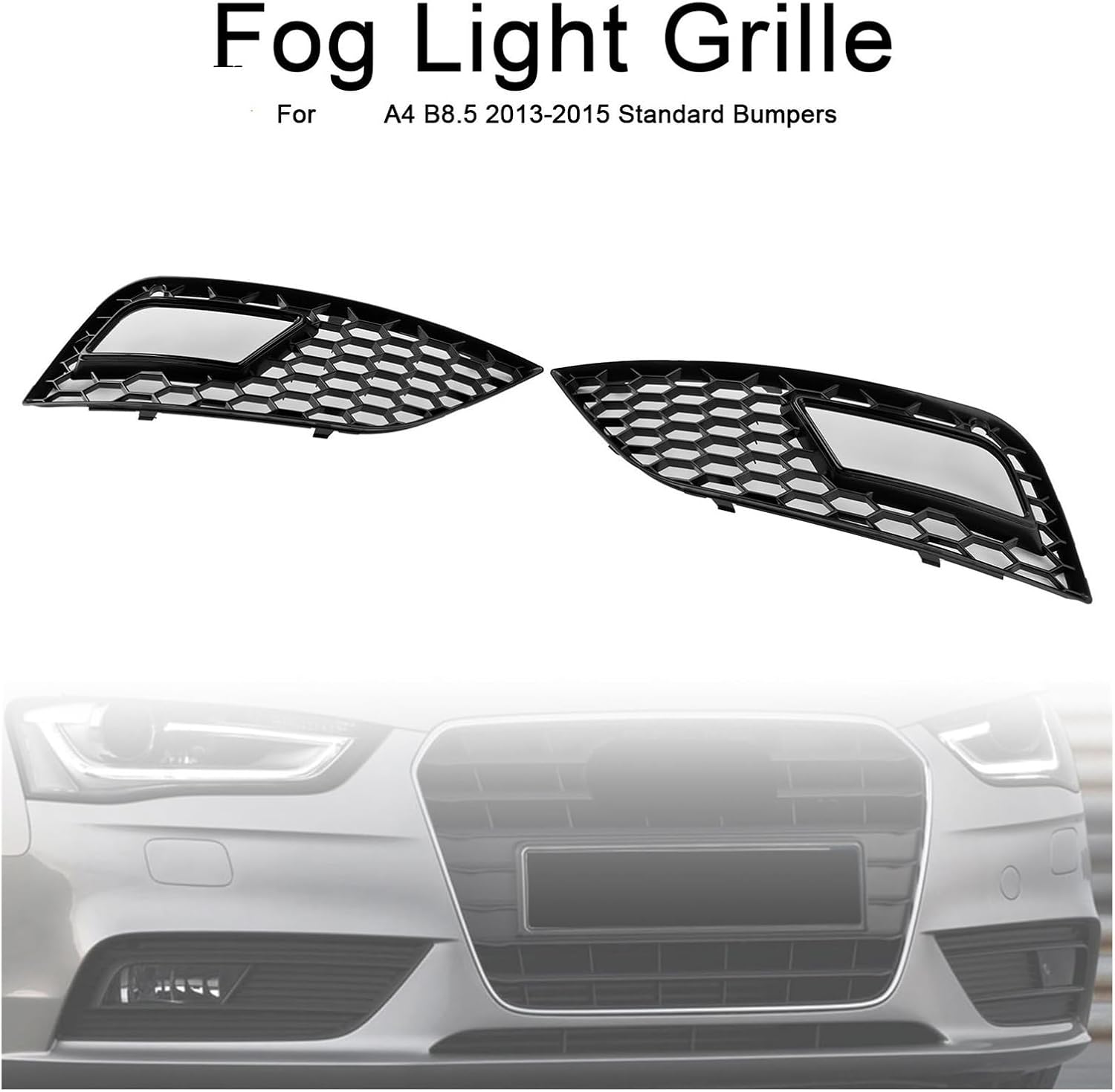Black Honeycomb Fog Light Cover Compatible For Audi A4 B8.5 2013 2014 2015 Standard Bumper