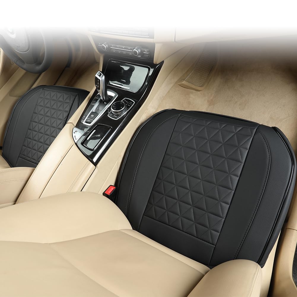 Black Panther Fundas Asiento Coche Delanteras (2 Piezas) – Cuero PU, Diseño Acolchado Triangular, Base Antideslizante, Bolsillo Frontal | Ajuste Universal para el 90% de Vehículos - Negro