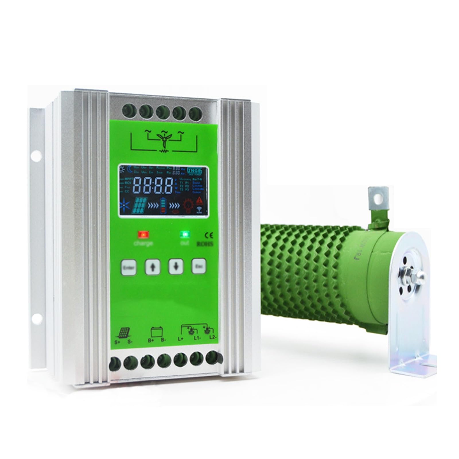 Hybrydowy regulator ładowania wiatrowego solarnego, 12 V/24 V/48 V MPPT, regulator ładowania turbiny wiatrowej z obciążeniem zrzutu, wyświetlacz LCD (12 V-24 V, 8000 W)
