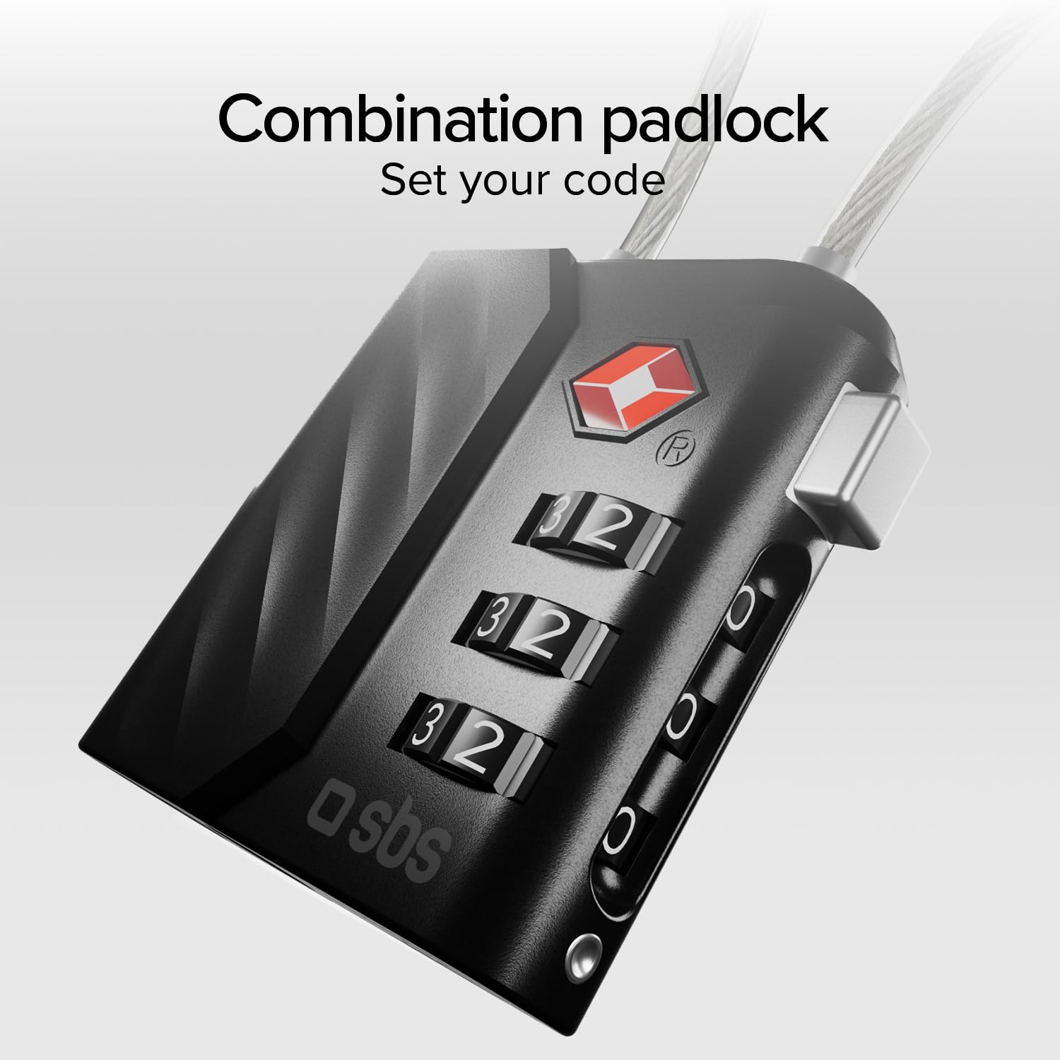 SBS Track My Lock - Lucchetto TSA con Localizzatore Finder Integrato, Compatibile Apple Dov'è (iOS), Blocco a Combinazione 3 Cifre, Allarme 60 dB, Ricarica USB-C, Ideale per Valigie e Borse, Nero