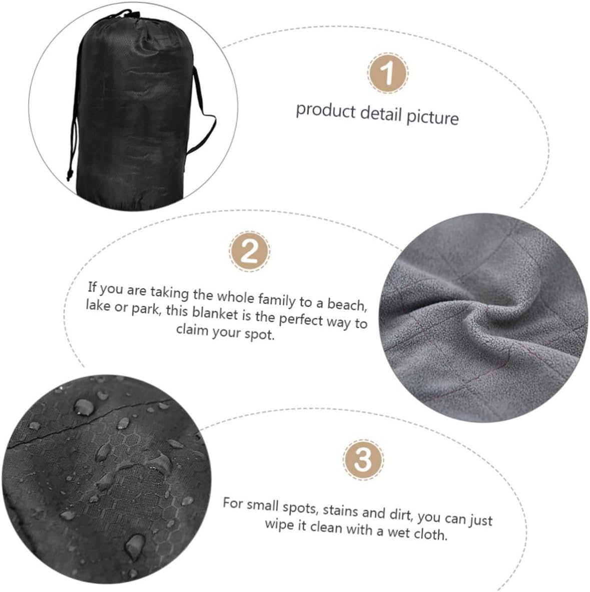 Cabilock Outdoor Camping Blanket and Waterproof Fleece Picnic Mat, Warm Foldable Nap Blanket for Hiking, Beach, and Outdoor Recreation, Black