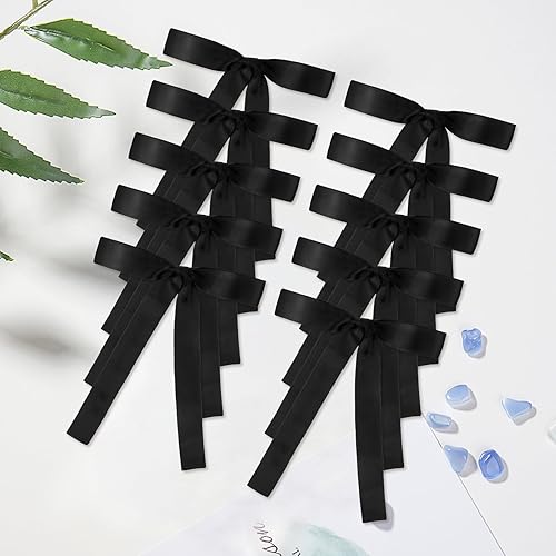 Miniatura 8 de CIEHER 10 pinzas de lazo para el cabello negro para mujeres y niñas, pinzas para el pelo con lazo, lazos para el cabello con cola larga, pasadores