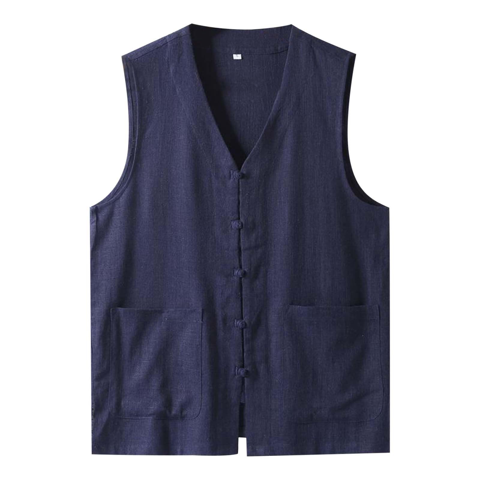 Gilet di Lino Uomo, Senza Maniche Giacca Gilet Estivo da Uomo retrò Casual Piatto Gilet in Lino Solido Slim Fit alla Moda Scollo a V per Matrimoni E Feste Gilet Uomo Estivo Panciotto Elegante