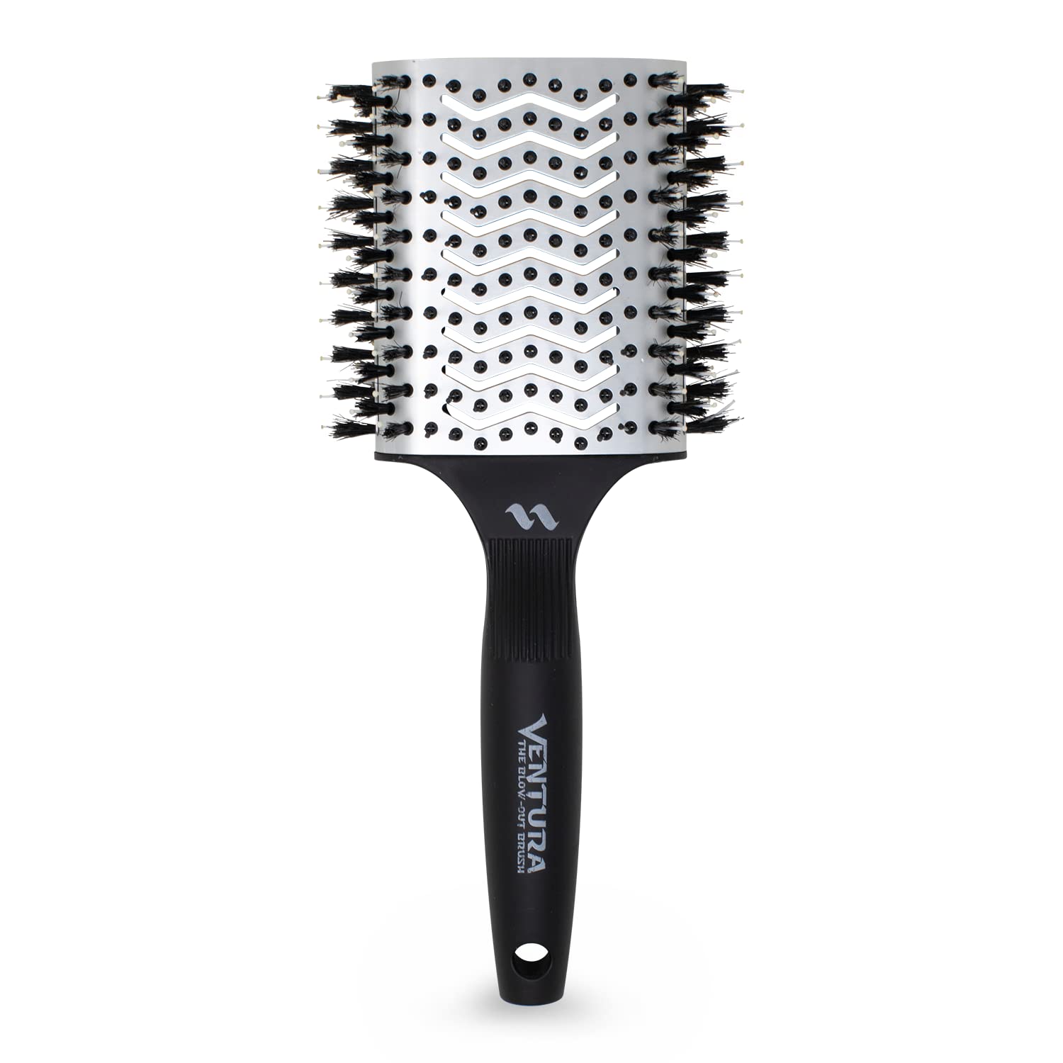 Ventura Blow-out Brush Silver Vented, Thermal, Ionic Paddle Brush With Nylon & Boar Bristles (#VB-2) - Features Curved Edges for Smoothing, Straightening & Root Lift Medium to Long Hair