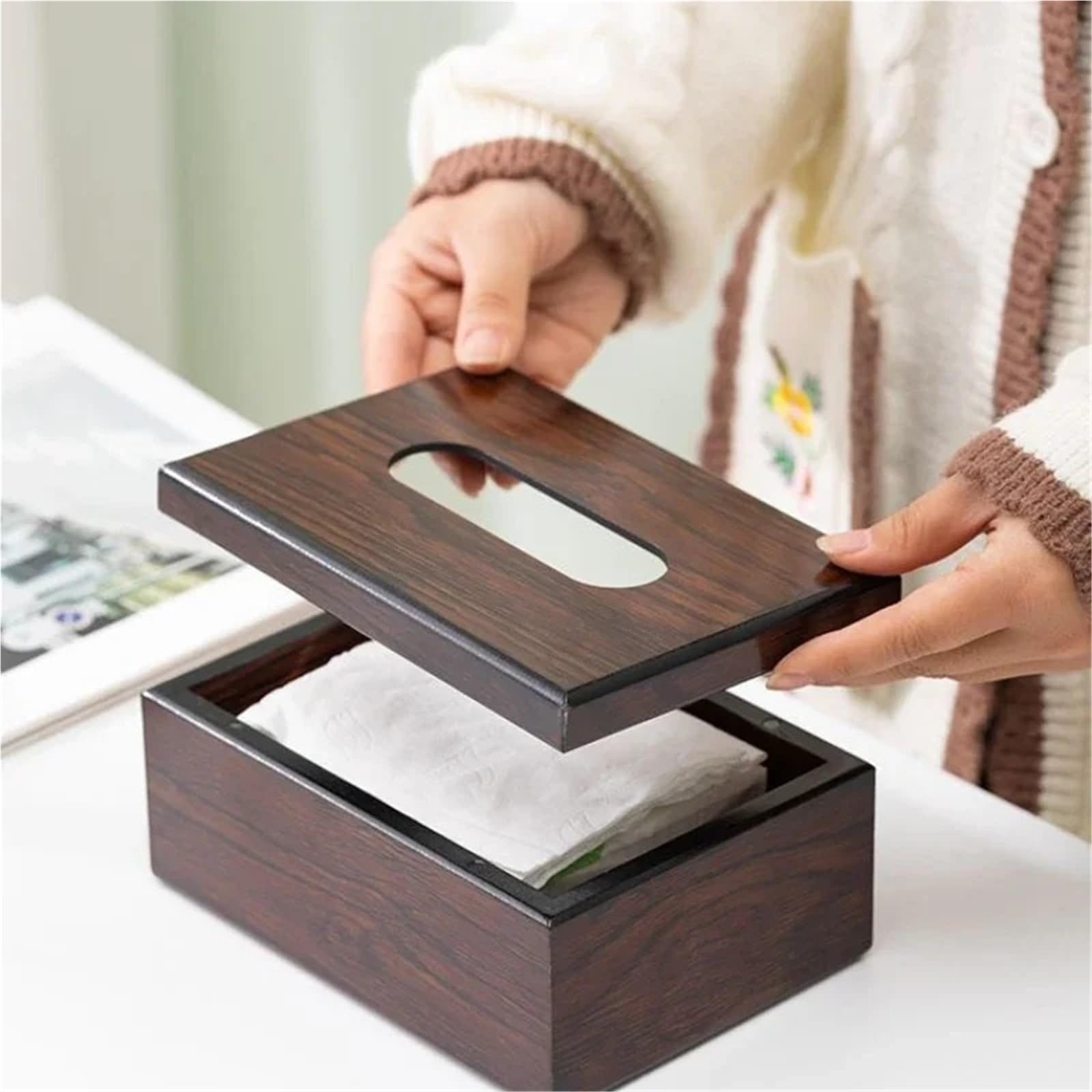Boîte à mouchoirs en Bois, 1 pièce, tiroir Papier for hôtel Restaurant, boîte carrée pour Le Domicile,Bureau(12x12x8cm)