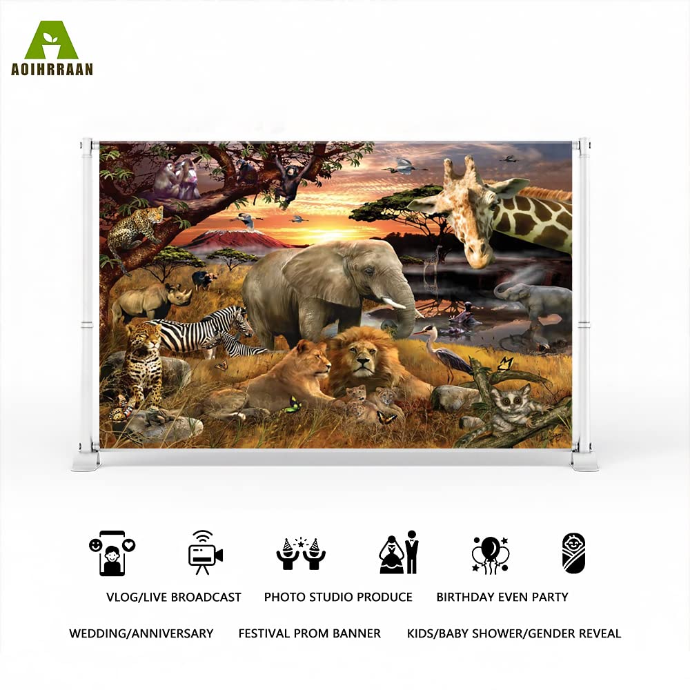 Aoihrraan 3x2,5m Bosco Giungla Animali Sfondo Estate Tropicale Deserto Africano Foresta Realistico Animali Scenografico Fondale Fotografia Ragazzo Compleanno Festa Bambino Children Ritratto Fotos