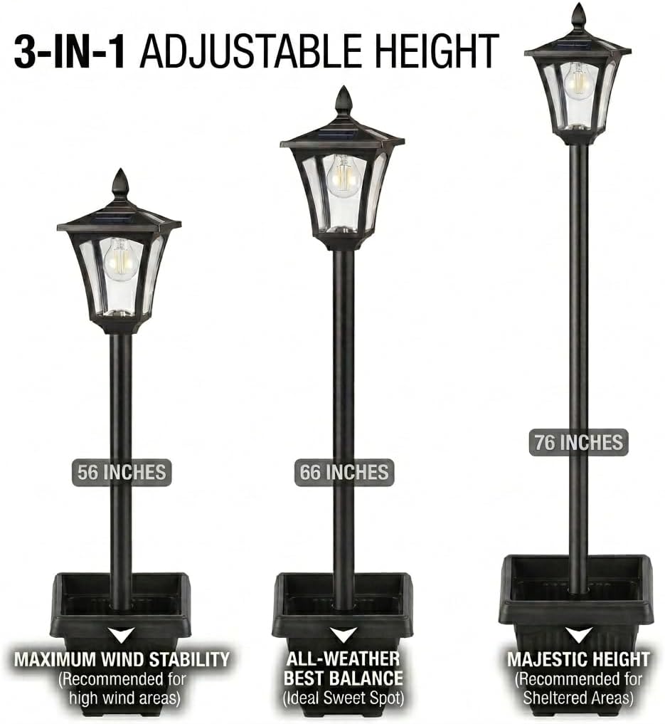 Benany 76" Solar Lamp Post Lights with Planter, Glass & Metal Street Light Outdoor Waterproof, 60 Lumens Dusk to Dawn Solar Pole Light for Garden, Yard, Driveway, Porch, Patio, Warm White
