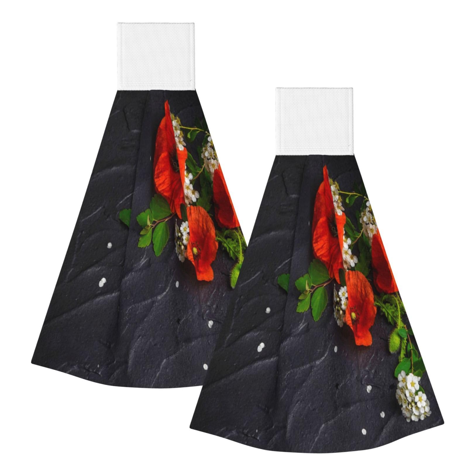 DOPKLNA Bouquet Of Red Poppies, 2 Pcs Hanging Coral Fiber Hand Towels for Bathroom, Absorbent Kitchen Towels