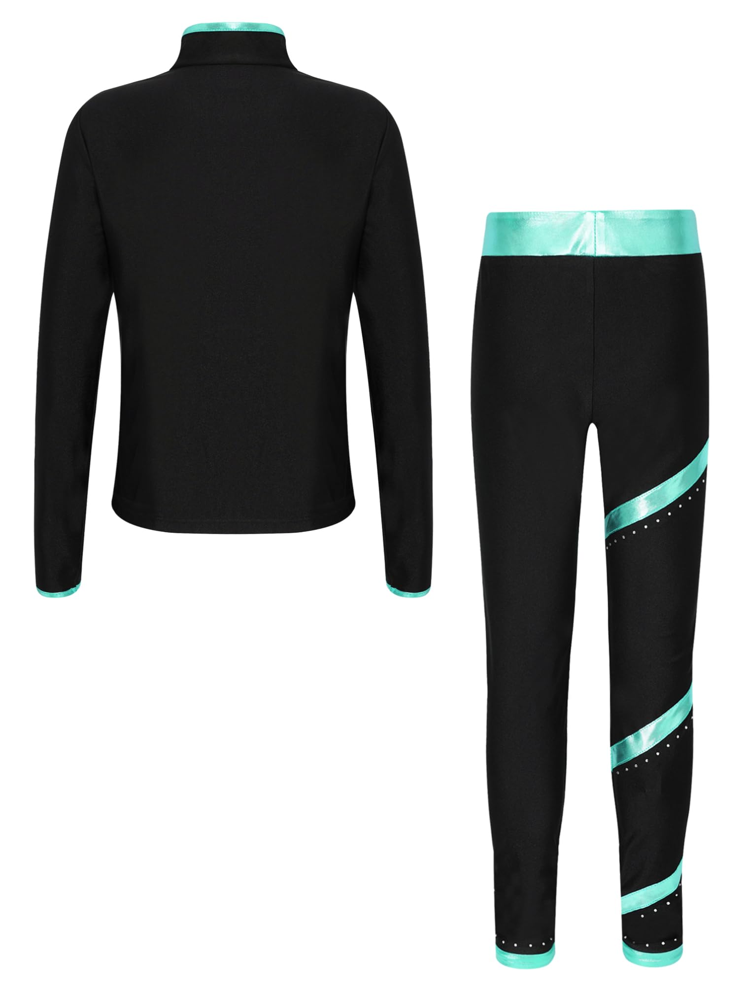 TiaoBug Enfant Fille Ensemble de Patinage Artistique Veste de Gymnastique Manches Longues et Pantalon de Sport Danse Yoga Survêtement Sportwear 5-16 Ans
