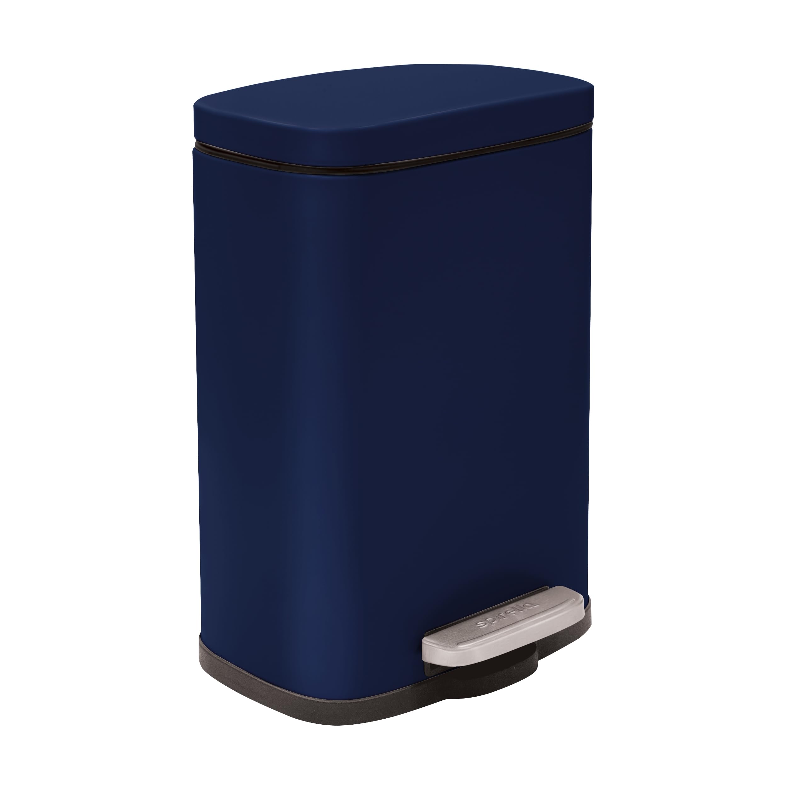 Spirella - Poubelle à Pédale En Acier AKIRA - Design Moderne Rectangulaire avec Revêtement Anti-Traces - Fermeture Lente et Silencieuse - Bleu Foncé - 5L