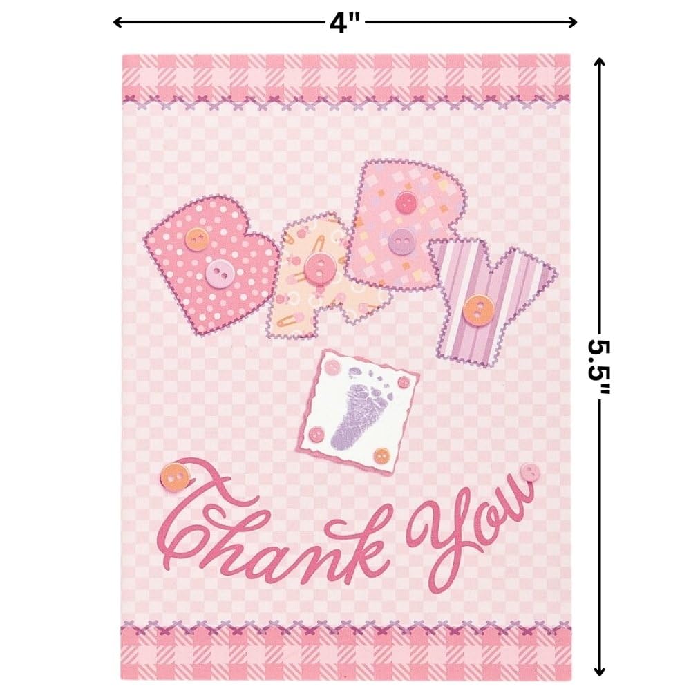 Unique Baby Stitching Thank You Note Cards, 5.5” x 4”, Pink