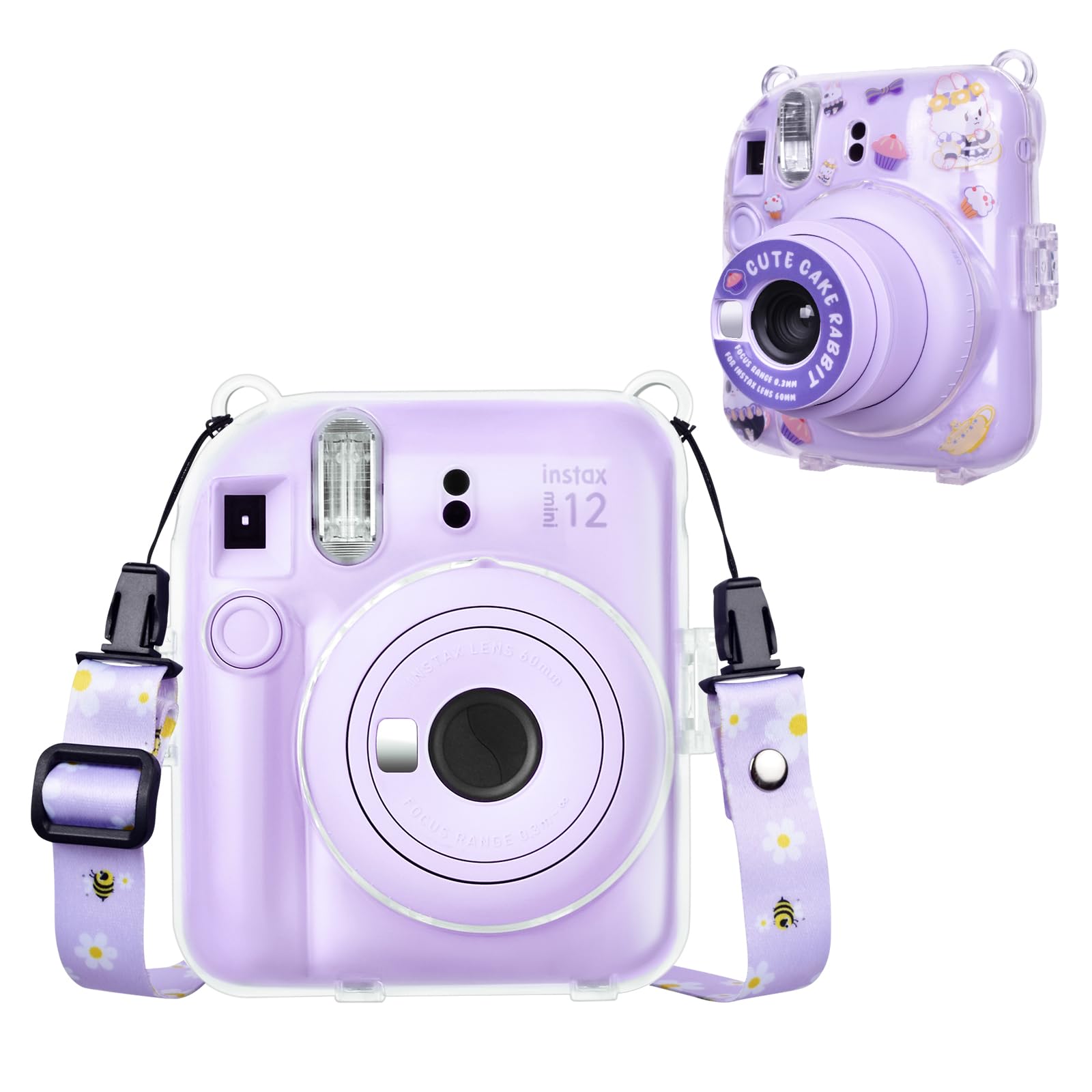 HIYQIN Upgraded Clear Case with Film Pocket and DIY Sticker for Fujifilm Instax Mini 12 Instant Camera, Instax Mini 12 Case Hard Cover - Purple