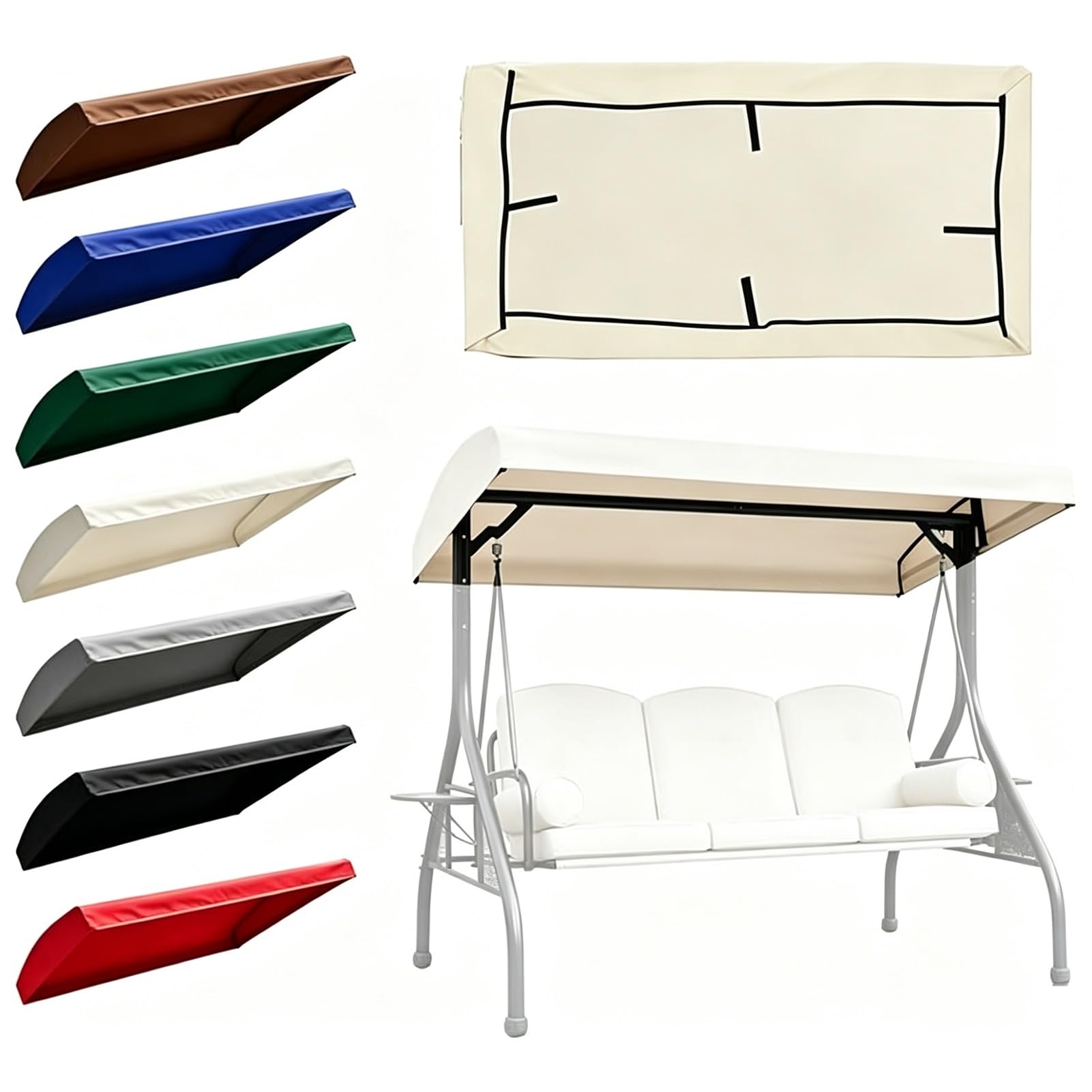 Toit de Remplacement pour Balançoire Extérieur, 2 3 Places Canopée pour Balancelle de Jardin Imperméable Anti-UV pour Terrasse Balcon(Beige,195x125x18cm/77x49x7in)