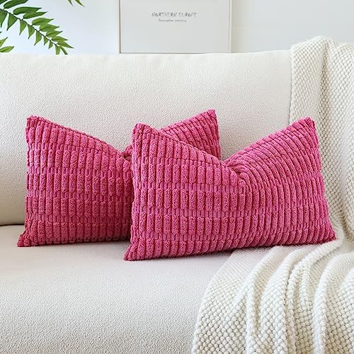 JOTOM Corduroy Soft Striped Decorative Throw Pillow Covers 24x24 Inch Square Cushion Covers 60x60 cm Boho Home Decor Pillowcases Cushion Case for Sofa Couch Living Room Bed Set of 2 (Cream White)