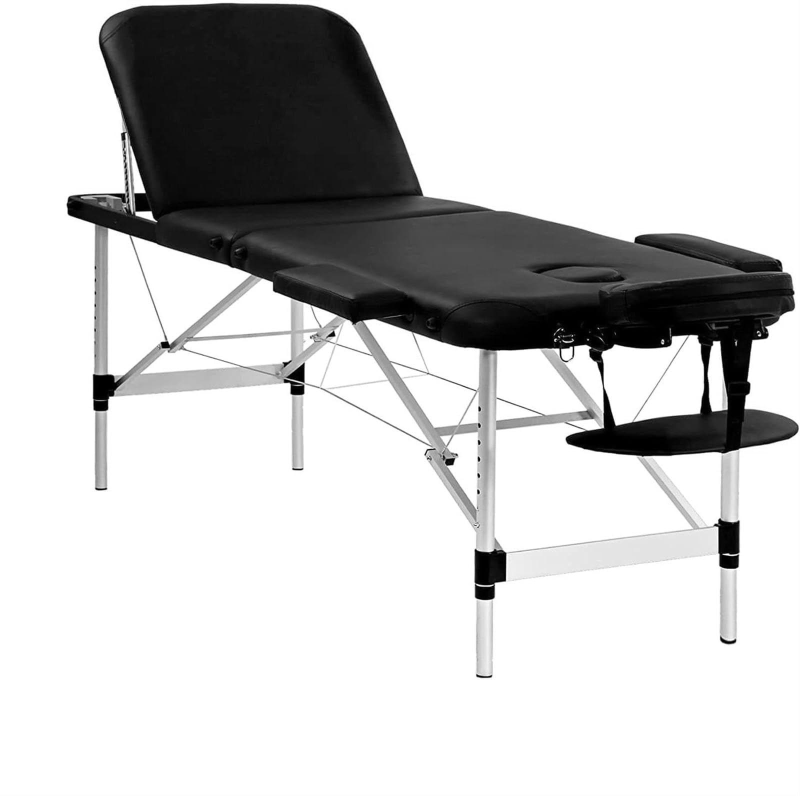 Lettino da massaggio, lettino da massaggio portatile Lettino da massaggio in alluminio Lettino da spa 3 posti Lettino pieghevole Altezza regolabile Leggero Per Fisioterapia, Massaggi, Estetica(Black)