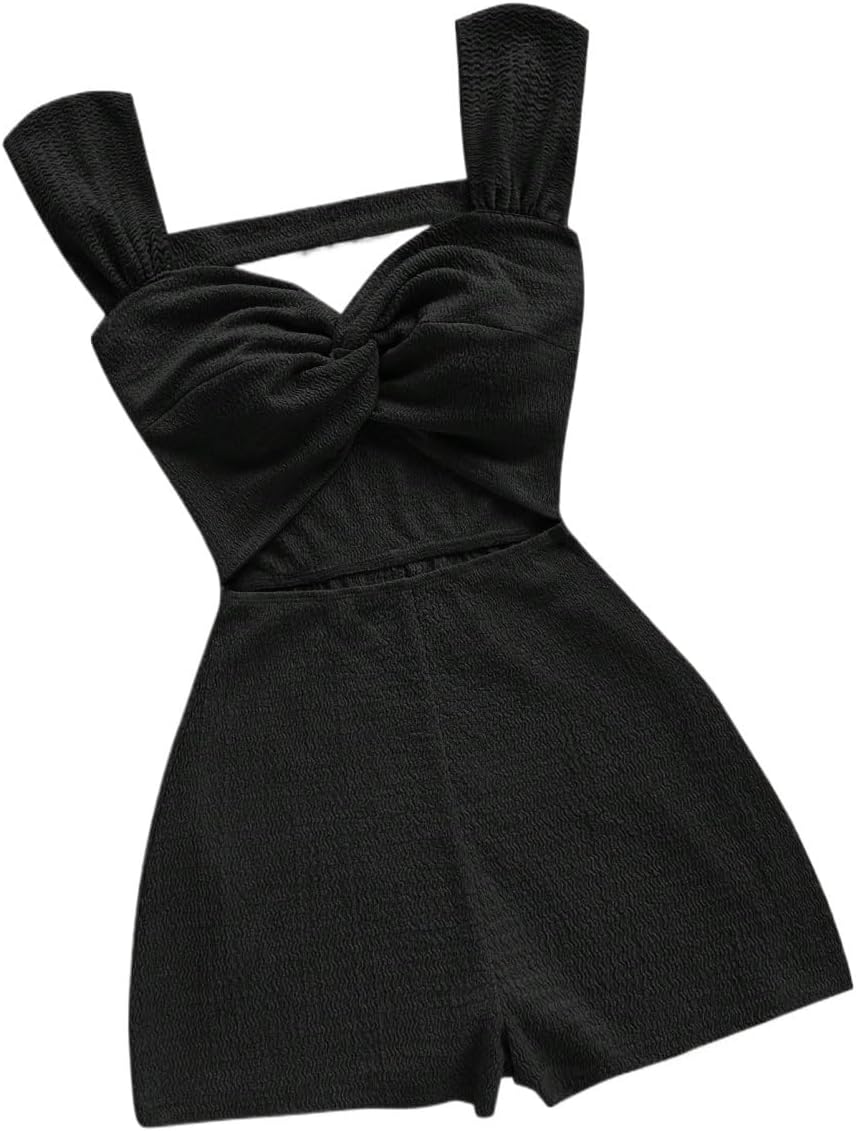 Rompers for Women Summer 2026 Knit Striped Front Neck Backless Jumpsuit, For Party Afternoon