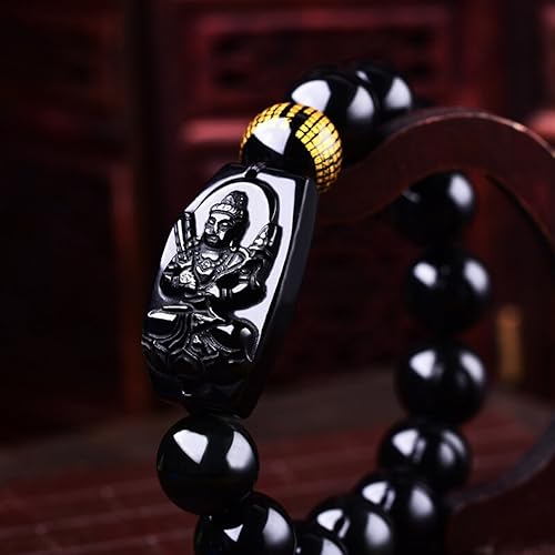 Miniatura 4 de Pulseras de mujer Pulseras de hombre Buda Colgante Collar Bodhisattva Amuleto Talismán Hecho de Obsidiana Pulseras Pulsera Amuleto (Akashagarbha