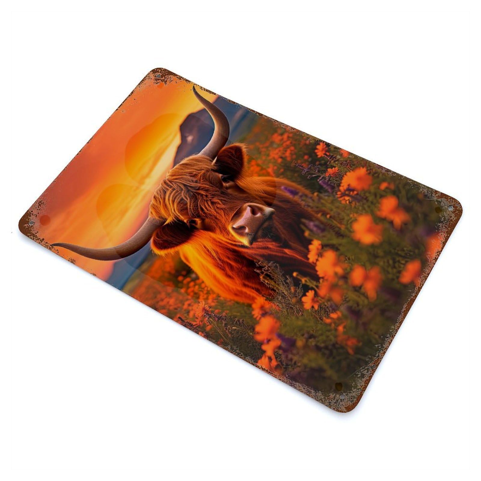 Scottish Highland Cows Weathered Tin Sign 11.8"x7.9", Retro Wall Decor for Pub, Kitchen And Man Cave Decor