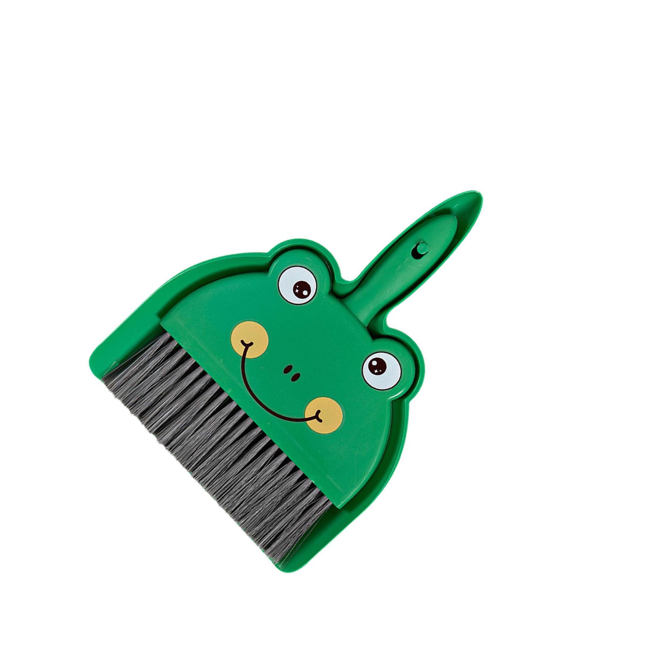 PIXZCSA Small Broom And Dustpan Set For Small Space Easily Cleans Dust Crumbs And Debris Partitions Furnishings Mini Dustpan Brush Set Compact Cleaning , green frog , 9.06x7.09 inch