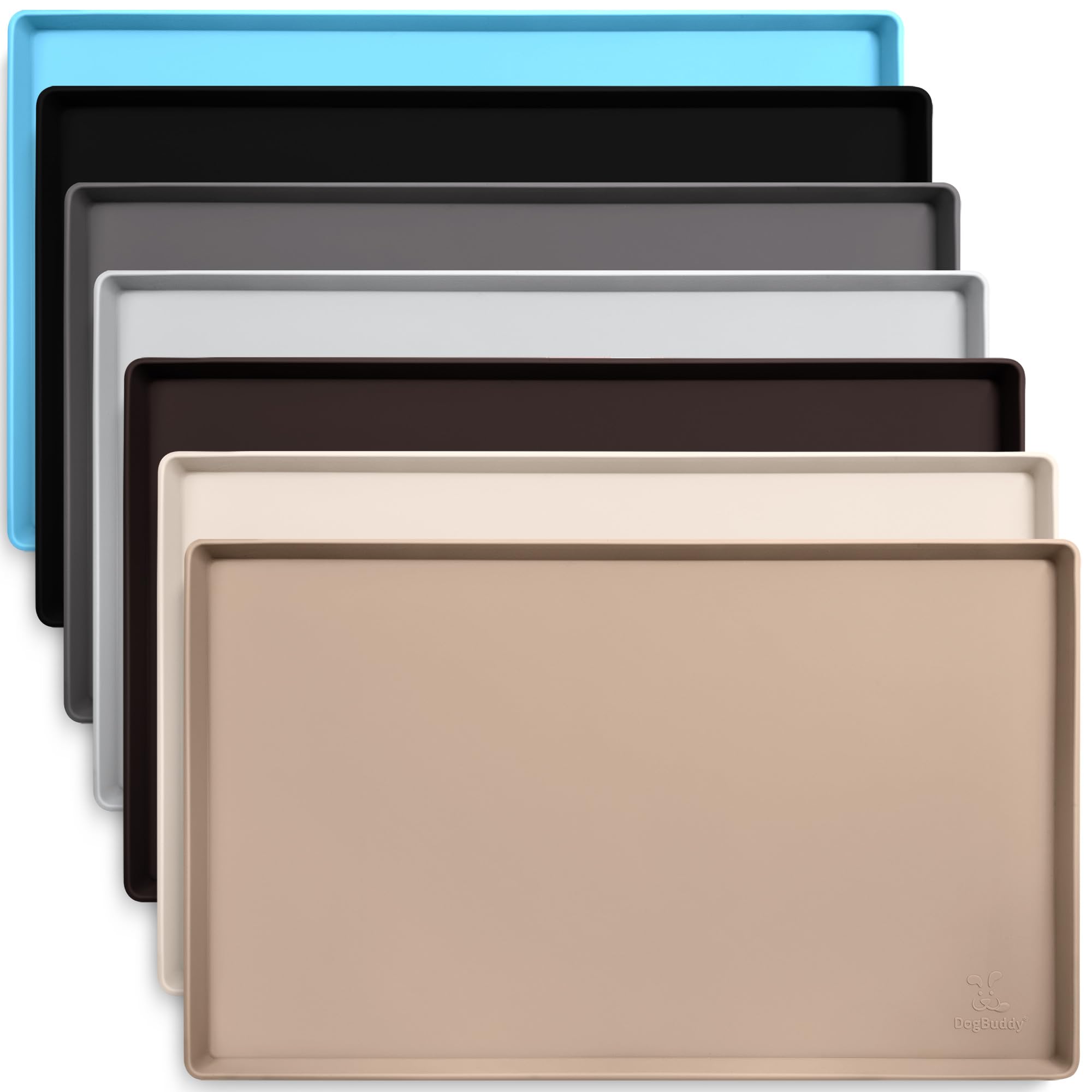 DogBuddy Dog Food Mat, Waterproof Dog Bowl Mat, Silicone Dog Mat for Food and Water, Pet Food Mat with Edges, Dog Food Mats for Floors, Nonslip Dog Feeding Mat, Puppy Supplies - Large (24x16), Taupe