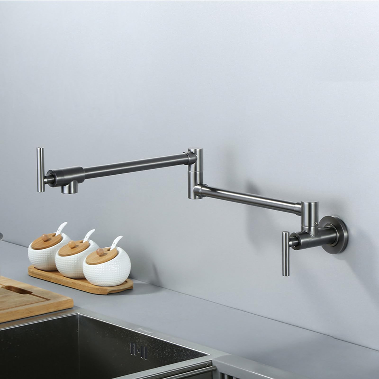 QHQQXN Bateria do montażu na ścianie, składany zlew kuchenny, obrotowe szare baterie domowe z pojedynczą chłodnicą