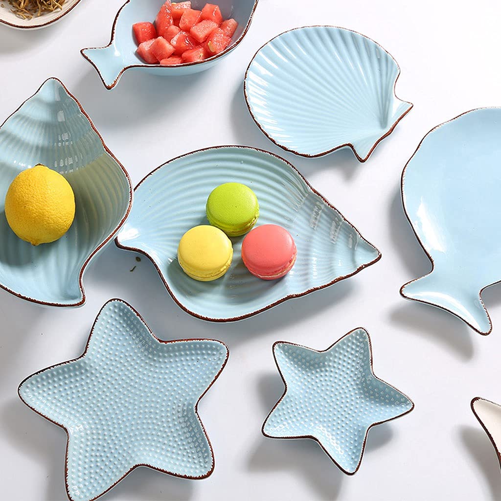 Set di 2 Piatti per Salse a Forma di Stella Marina, Conchiglia, Pesce, Piatti in Ceramica per antipasti, Snack, Frutta, Sushi, Dessert, Gioielli