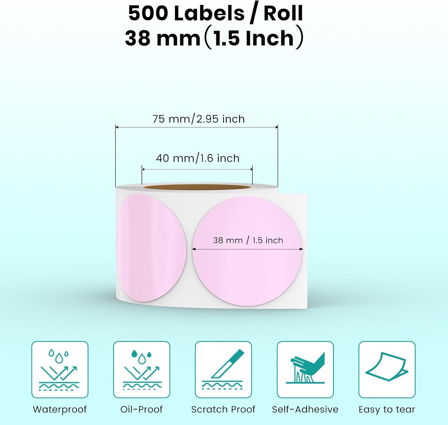 Purple Circle Thermal Labels Vinyl 1.5 Inch Self-Adhesive Round Stickers Roll Waterproof Printer Decals Name Tag for QR Code DIY Office Address 500 PCS - Image 2