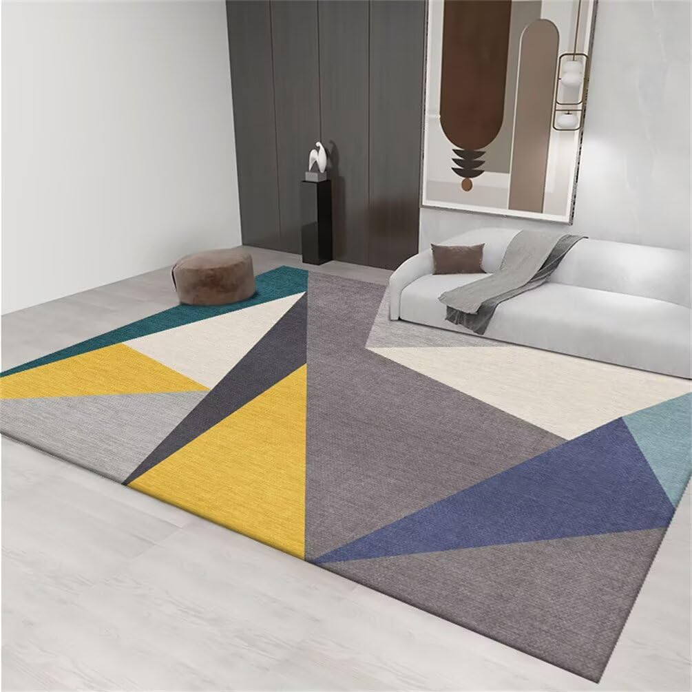 Tapis sol 50x80cm salon jaune bleu gris rectangulaire de décoration maison intérieur