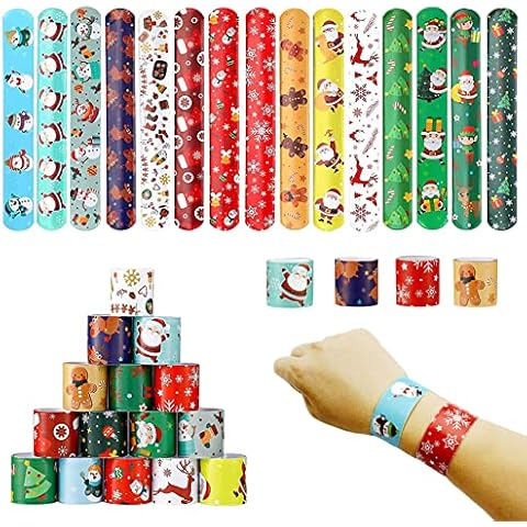 Christmas Slap Band, KY-Tech 30pcs Christmas Slap Bracelets Christmas Wristbands Snap Bands Christmas Party Bag Fillers Christmas Party Favours Classroom Gifts Christmas Gifts for Kids (A-30PCS) Cover