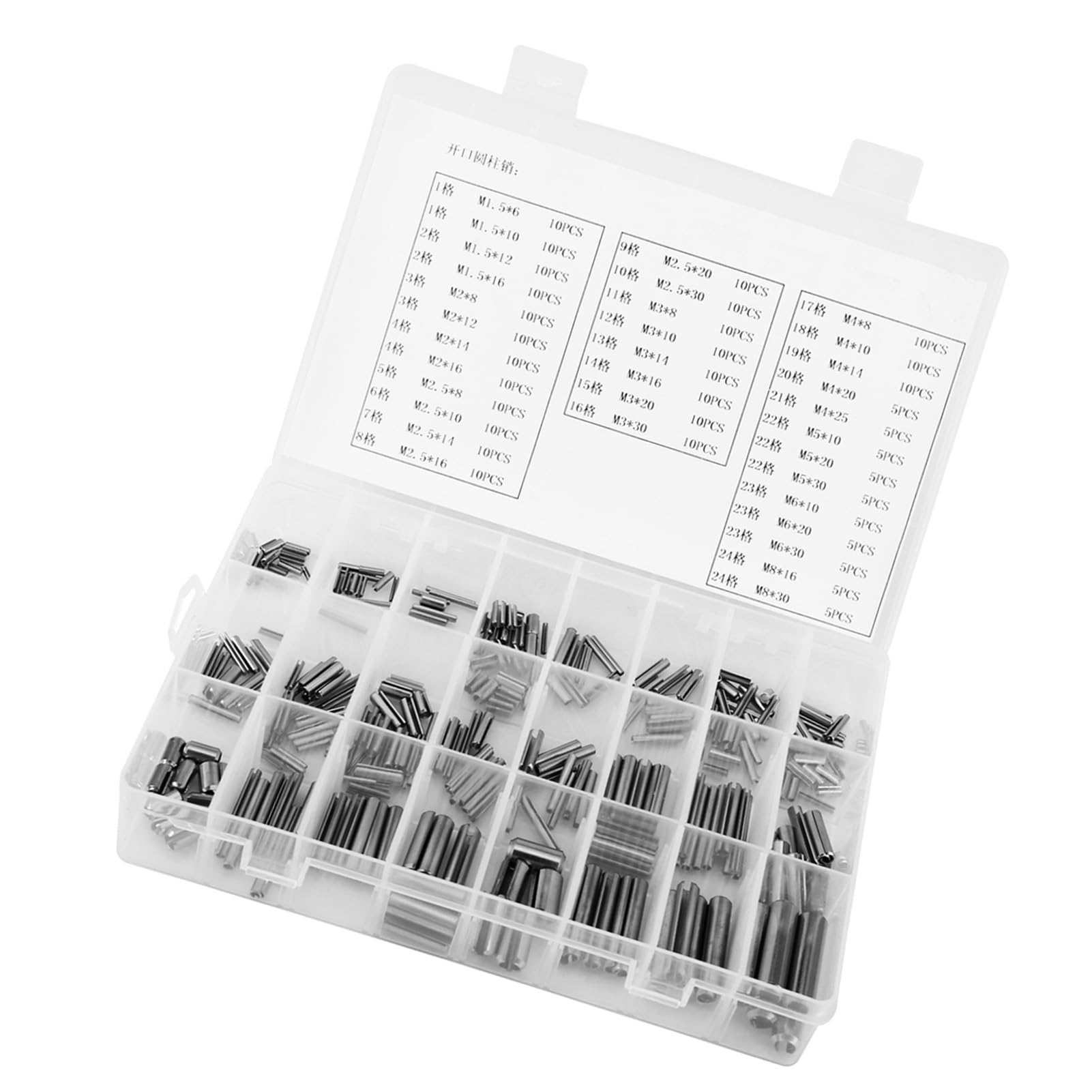 280 Piezas de Pasadores Elásticos Set, Medidas M1.5 a M8, Acero Inoxidable Elástico Cilíndrico Caja Organizadora de Plástico Incluida para La Fijación de Piezas