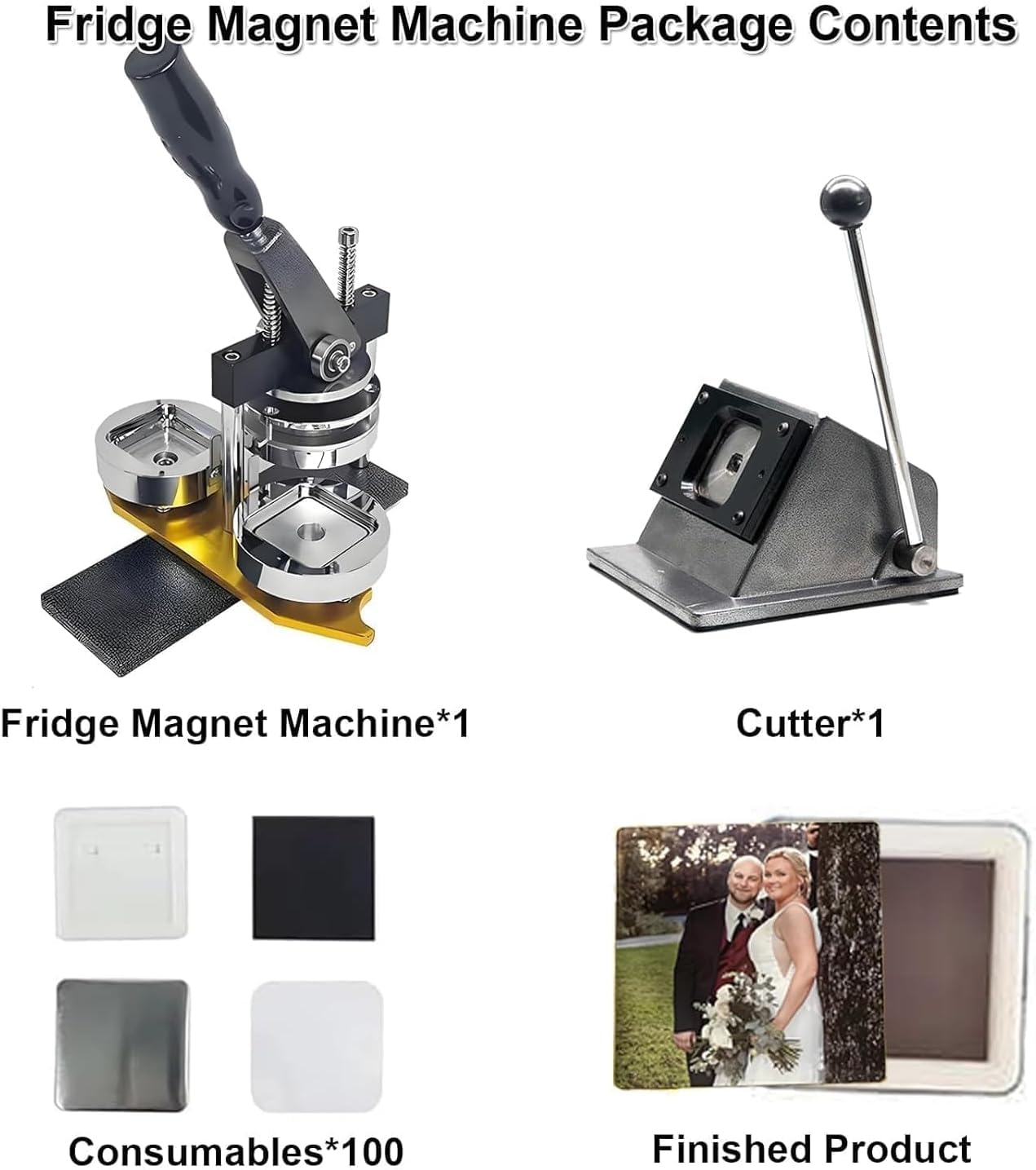 Knopfmacher Maschine Fotomagnetmaschine 50 X 50mm DIY-Bausatz zur Herstellung Quadratischer Kühlschrankmagnete, EinschließLich Maschine und 100 Stück Materialien mit Abgerundeten Kanten